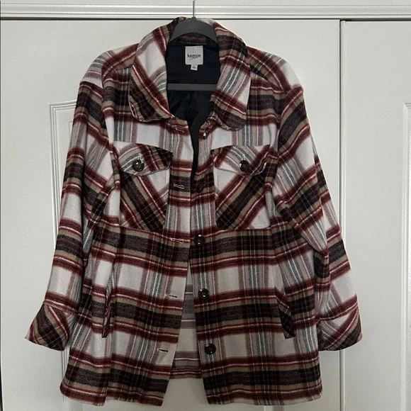 Kensie Women's Red and Black Plaid Utility Jacket - Picture 1 of 5